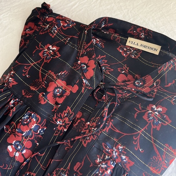 Ulla Johnson Puff Sleeve Constance Gold Metallic thread Silk Blouse Shirt - Picture 8 of 9